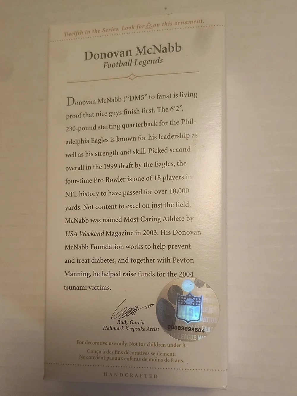 **5 for $20 Hallmark Donovan McNabb Football Legends Ornament